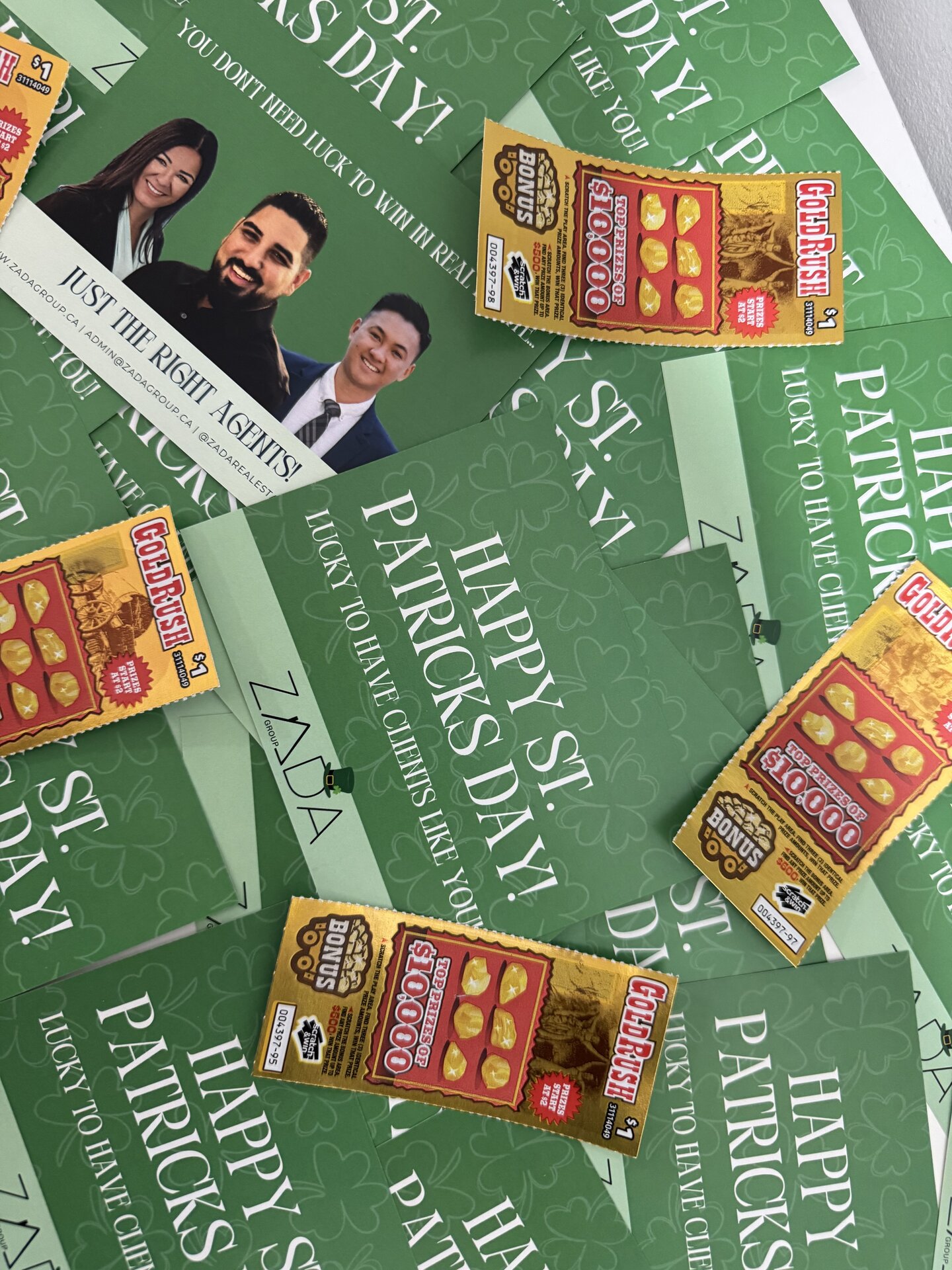 St. Patrick's Day card and scratch ticket mailed to past Zada Group clients