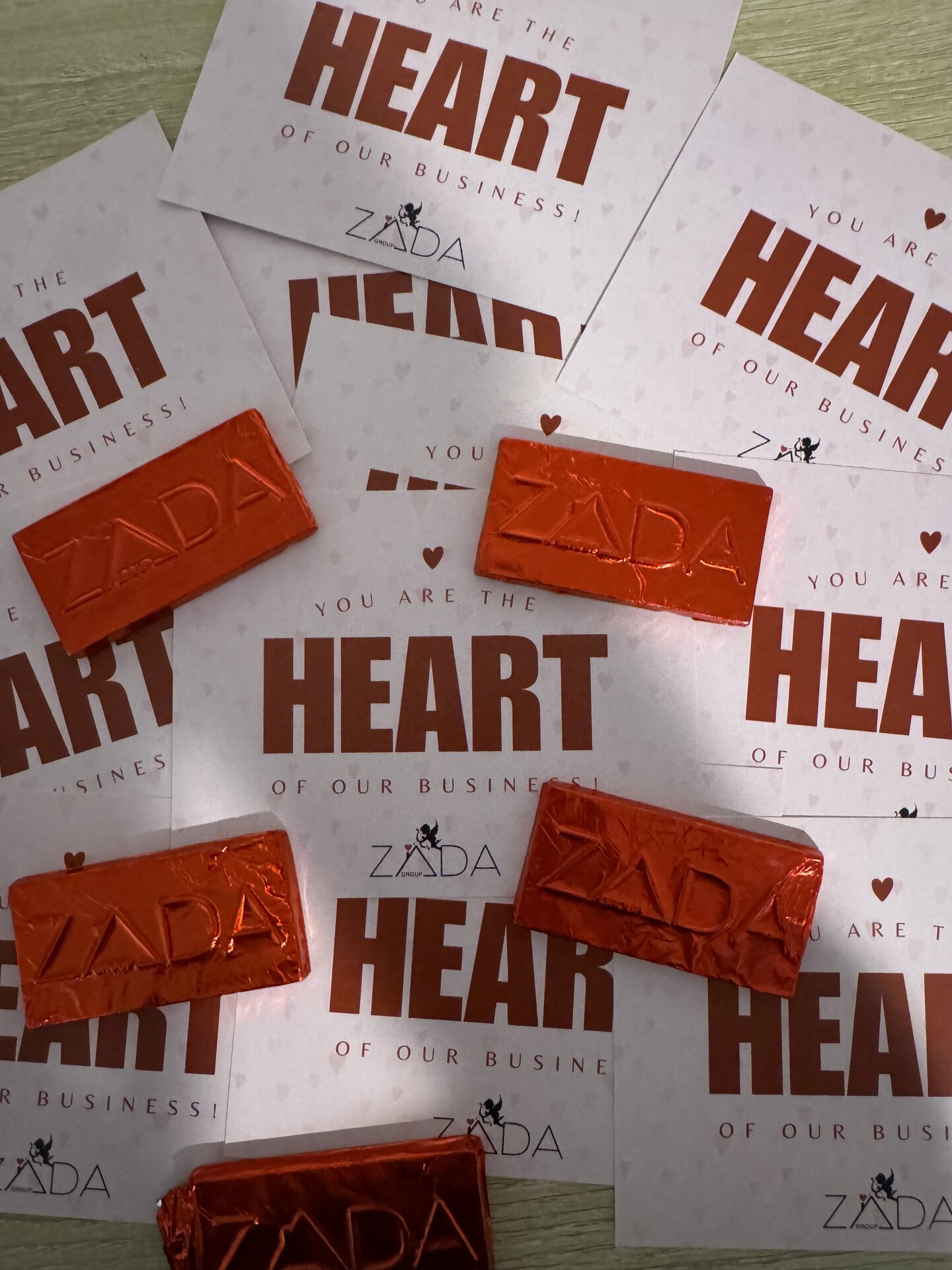 Valentine's Day cards and chocolate bars sent to past Zada Group clients