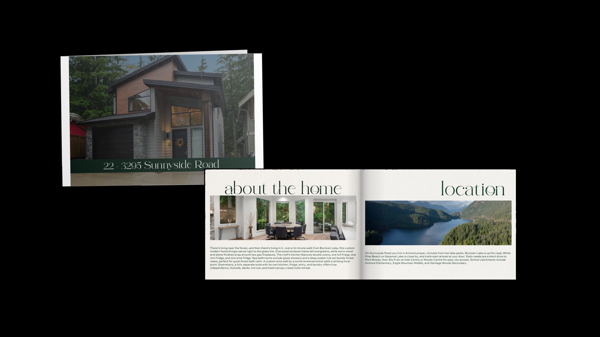 Zada Group printed feature brochures — cover and interior spread showcasing 3203 Sunnyside Road